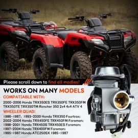 TRX350 Carburetor for Honda Rancher 350 TRX350FE TRX350FM TRX350TM TRX350TE 350ES 350FE 350FMTE 2000-2006 ATV 4 Wheeler Kit with Air Filter Oil Filter