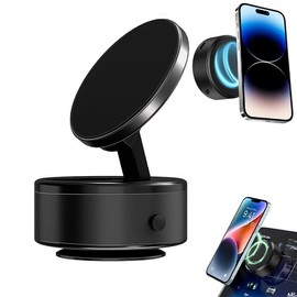 360 Degree Rotatable Car Magnetic Phone Holder, Electric Vacuum Magnetic Suction Car Phone Mount, Vacuum Glass Mirror Adsorption Magnetic Suction Cup Car Phone Mount for Windshield Dashboard - Color: Black and silver color matching, Specification: Vacuum