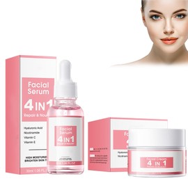 Hppsctink 4-in-1 Anti-Aging-Gesichtscreme, 30ml 4-in-1-Gesichtsserum und 50g 5-in-1-Straffungscreme, Feuchtigkeitsspendend & pflegend, Straffend & Anti-Falten, serum