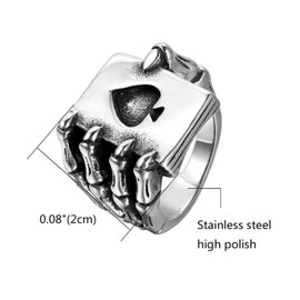 OIDEA Men's Stainless Steel Ring, Gothic Ghost Hand Skull Poker Playing Card Band Ring, Black Silver, Stainless Steel
