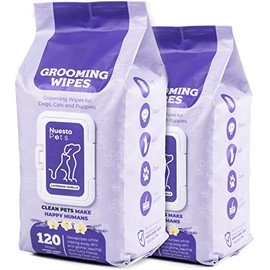 Nuesta Pets Lavender Vanilla Pet Wipes - Deodorizing No Bath Cleaning for Dogs & Puppy Grooming | Ear, Face, Butt, Paw Wet Wipe | Enriched w/Aloe, Chamomile, Oat Amino Acids for Healthier Coat & Skin