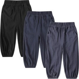 GFQLONG Baby Boys Girls Soft Summer Solid Color Hippie Harem Pants Elastic Waist Casual Trousers Cargo Long Bloomers Spring Fall,3PCS-Blue Black,4-5T