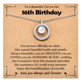 EPIRORA 16th Birthday Gifts for Girls- 16+2" Adjustable Pearl Pendant Necklace, 16 Year Old Sweet Birthday Jewelry Gifts Ideas for Teen Girl Daughter Granddaughter Sister Niece Friends