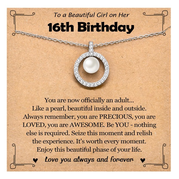 EPIRORA 16th Birthday Gifts for Girls- 16+2" Adjustable Pearl Pendant