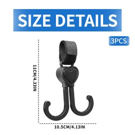 FDCGAS Pram Hooks - 3 Pieces Heart Shape Velcro Hook Pram for Changing Bag, Handbags, Hanging Bags, Backpacks, Purses, Pram Accessories, Universal Fit