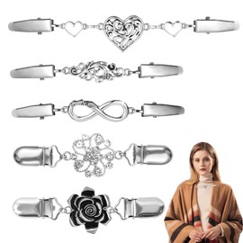 Cinch Clip Set - 5PCS Women’s Sweater and Dress Clips in 5 Styles (Heart, Horizontal Figure-8, Thumb, Rose, Diamond Flower), Premium Zinc Alloy Waist Cinch Belt Clips for Cardigans, Dresses,
