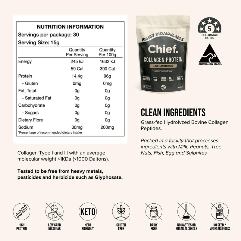 Chief Grass-Fed Collagen Protein Powder - Unflavoured, 450g