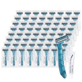 Lilingsty Disposable Razors Bulk, Blue Razors Individually Wrapped Bulk, With Shaving Cream For Hotels, Shelters, Homeless, Nursing Homes, Charities, Churches (60-PACK)