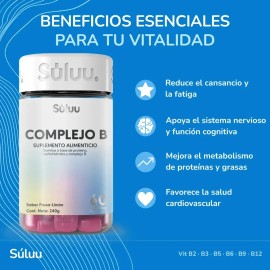 Súluu Complejo B | Gomitas Vitaminadas | Energía y Vitalidad, Sistema Nervioso Saludable, Salud Cerebral y Concentración, Vitaminas B12 B3 B5 B6 B9 B2