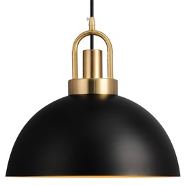 Eustace 13.7'' Matte Black and Gold Farmhouse Pendant Light, Adjustable Hanging Lamp,Industrial Ceiling Lights Fixture for Kitchen Island Dining Room Hallway Restaurant