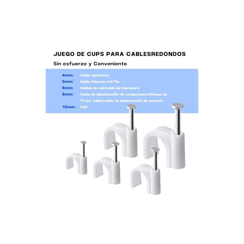 1000pcs Circle Cable Clips with Steel Nail,Clips de Alambre para