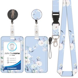 Card Holder with Blooming Lanyard, ID Badge, Card Holder with Lanyard, Removable Lanyard with Retractable Clip for Key Chains, Business Cards, Entrance Cards, ID Cards