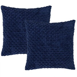 HOME LUXE Pack of 2 Corduroy Soft Solid Decorative Square Throw Pillow Covers Cushion Cases Pillow Cases for Couch Sofa Bedroom Car 18 x 18 Inch 45 x 45 cm (Dark Blue)