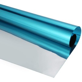 One Way Window Film Daytime Pravicy Window Film Mirror Effect Reflective Self-Adhesive Decorative Heat Control Anti UV Window Tint Film for Home and Office Blue&Silver 2Mil 17.7 Inch x 6.5 Feet