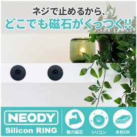 NEODY SR-0104-B Strong Neodymium Magnets with Screws for Perforated Magnets Silicon Ring (1.1 x 1.1 x 0.3 inches (28 x 28 x 7 mm) Black Set of 4