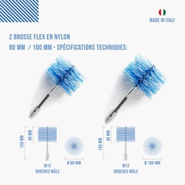 BARETTO Replacement Brush for Your Pellet Stove Cleaning Set, Pack of 2 Flex Nylon Brush, Suitable for Cleaning Fireplaces with Curves (80 mm Brush + 100 mm Brush)