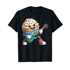 Rock Star Cupcake Cartoon Character Funny Guitar Player T-Shirt