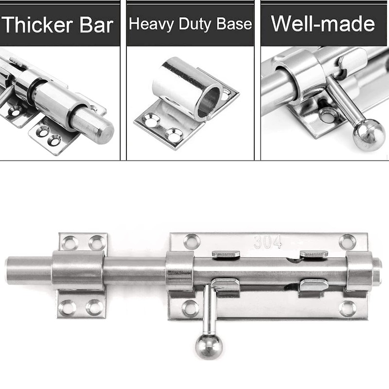 Litensh Door Bolt for Sliding Gates with Hole for Padlock,