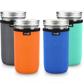Cosmos 4 Pcs Neoprene Mason Jar Sleeve Cover for Wide Mouth Jar, Insulated Glass Jars Cover Canning Sleeves Glass Container Protector Holder for Home Kitchen Storage (For 24 OZ Jar)