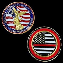 America's Front Line CL13-02 St. Michael Defend Us Police Officer's Prayer Challenge Coin Thin Red Li
