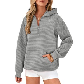 BTFBM Womens 2024 Fall Fashion Casual Hoodies Quarter Zip Sweatshirts Casual Long Sleeve V Neck Solid Pullover Tops(Solid Grey,Small)