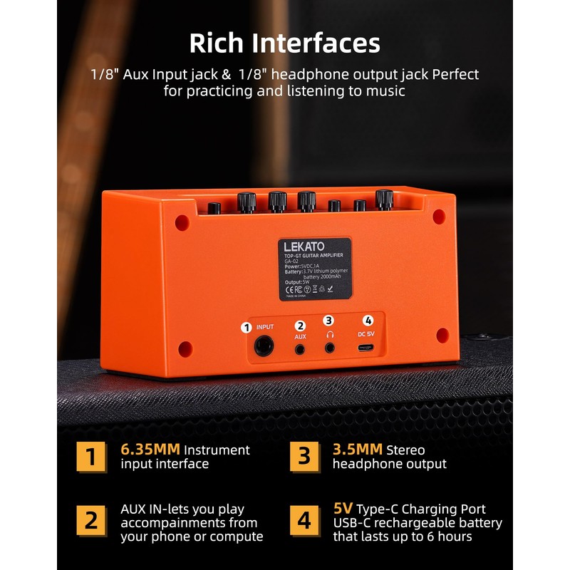 LEKATO Mini Guitar Amplifier with Clean Overdrive Effects 5W Portable