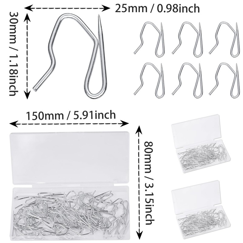 Heavy Duty Zinc Metal Drapery Pin Hooks (50 Pack) for