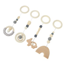 4 Pcs Wooden Hanging, Stroller Pendant Baby Play Gym Wooden Hanging for Toddlers Infants (Gray)
