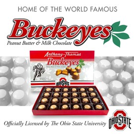 Anthony Thomas, Great Tasting Peanut Butter & Milk Chocolate Buckeyes in Ohio State Buckeyes Box, Deliciously Delightful Snacks, (6 Count)