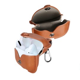 for Airpods Pro3 Case Leather with Keychain, Stylish Retro Leather Wireless Charging Protective Headphone Case Cover for Airpod Pro 3th Generation 2025 Front LED Visible (Brown)