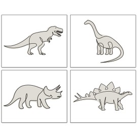 Minimalist Dino-decor: 8x10 Dinosaur Art Prints (4) with a Sleek, Line Art Style. Designed for a boy or girl room, Stegosaurus, Triceratops and Diplodocus. (Horizontal Warm Gray)