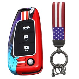 HIBEYO 3 Button Key Fob Cover Compatible with Nissan Rogue Rogue Select Rogue Sport Sylphy Pulsar Sentra Accessories Metal Painted Sports Key Shell with US Flag Keychains-3 Button CAR Trunk Red