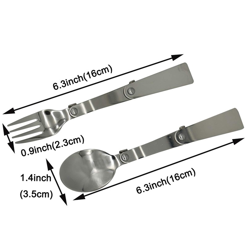 Maydahui 6PCS Foldable Spoon Fork Portable Camping Cutlery SUS 18/8（304）Stainless