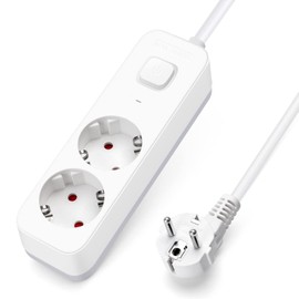 Aigostar Steckdosenleiste 2 fach mit Schalter, Mehrfachsteckdose mit Kindersicherung, Verteilersteckdose mit 1.5 m Kabel