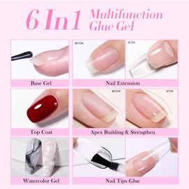 Born Pretty Nail Glue for Tips, 6 in 1 Gel Nail Extension Gel,Blooming Gel,Base Gel Top Coat,Builder and Strengthener Gel for Nail Art Design