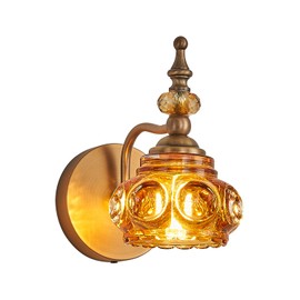 ZILANL Vintage Wall Sconces with Amber Rose Glass Lampshade Bathroom Sconces Modern Wall Lighting Fixture for Bedside Bedroom Doorway
