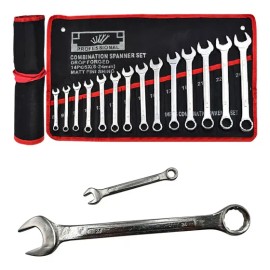 LYAKIXAZY Juego 14 Llaves Doble Matraca Combinada Cromo Vanadio 8-24mm Kit de Llave Trinquete de Aleación de Acero, Herramienta De Matraca Mecánica, Llave Combinada de Carraca de Cabeza Fija con Bolsa