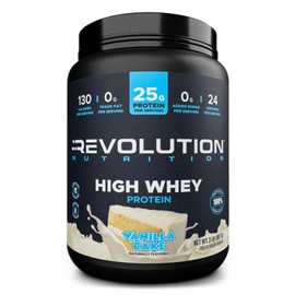 Revolution Nutrition, High Whey, Protein Powder 2LB, Gluten Free, Lean Muscle Mass for Men & Women, 25g of Protein Per Scoop, 907 g, 24 Servings (Vanilla Cake, 2 Pound)