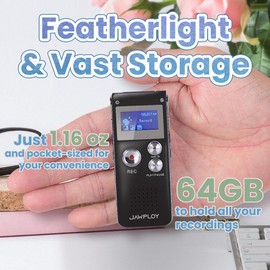64GB Digital Voice Recorder for Lectures Meetings Voice Activated Recording Device with Playback, Portable Audio Recorder Small Tape Recorder Dictaphone, Interviews, USB, MP3, Password