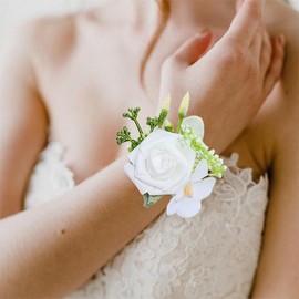 Latious Prom Rose Corsage White Flower Corsages for Women and Bride (White)