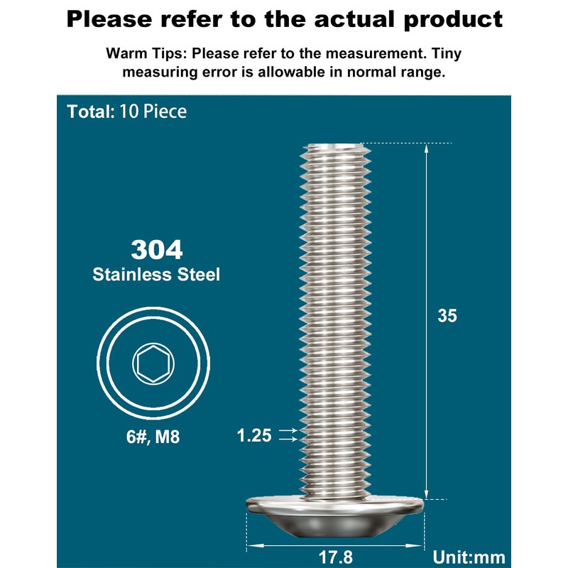 Drenky 10 Pcs Flanged M8 X 35mm Stainless Steel Pan