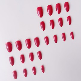 Red Press on Nails Short Almond QUNQINLI False Nails Summer Acrylic Fake Nails Press ons with Glossy Design Gel Glue on Nails Solid Color Stick on Nails for Women 24 Pcs