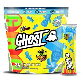 GHOST GHOST Hydration Packets, Sour Patch Kids Blue Raspberry, 24 Sticks, Electrolyte Powder - Drink Mix Supplement with Magnesium, Potassium, Calcium, Vitamin C - Vegan, Free of Soy, Sugar & Gluten
