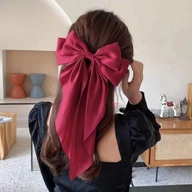 Red Hair Bows Clips for Women, Big White Hair Bow knot Hairpin for Girls, 2 PCS Large Satin Hair Bow Clips Slides Barrettes with Ribbon, French Hair Fastener