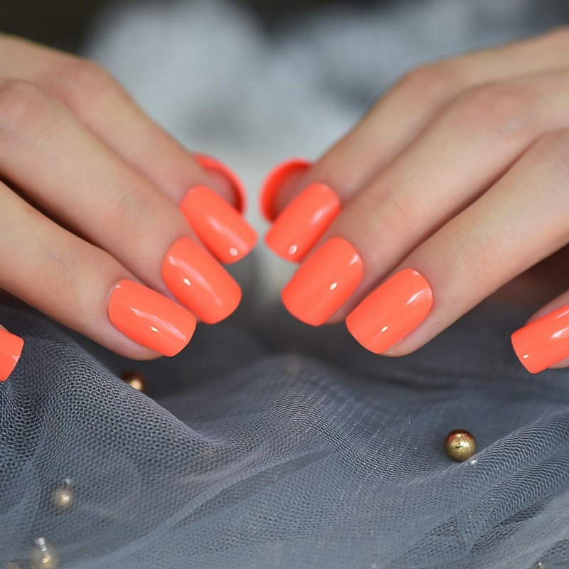EchiQ Neon Fake Nails Short for Daily Wear Square Natural