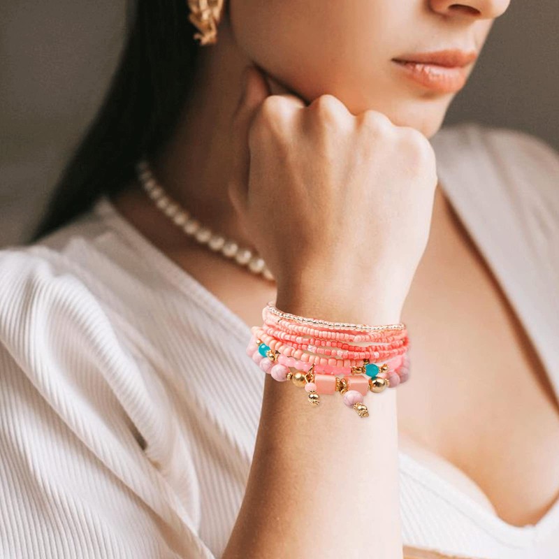 Beaded Bracelet for Women Boho Multilayer Tassel Bracelet Stackable Stretch
