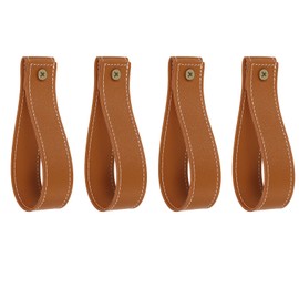 sourcing map 4pcs Leather Curtain Rod Holder 1 x 4.7 Inches Wall Hanging Straps Curtain Rod Hook Brackets Hangers with Screws for Home Bathroom Kitchen Bedroom, Brown