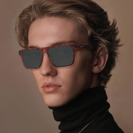 CARFIA Curved Acetate Polarized Sunglasses for Men UV Protection, Cool Retro Driving Eyewears with Embossed Pattern Wire Core