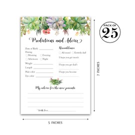 SUCCULENTS Prediction and Advice Cards - Pack of 25 - GENDER NEUTRAL Baby Shower Games, New Parents Mom & Dad to be Mommy & Daddy Message, GREENERY Couples Coed Shower Activity Keepsake Book G300-PDAV