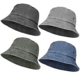 3&4 Pcs Washed Cotton Bucket Hats for Women and Men,Fishing Hat Pack Summer Travel Beach Sun Hat Outdoor. (Cotton, Black+Grey+ArmyGreen+NavyBlue)